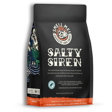 Bones Coffee Company Salty Siren Whole Coffee Beans Caramel Chocolate Flavor, Low Acid Flavored Coffee, Made with Arabica Coffee