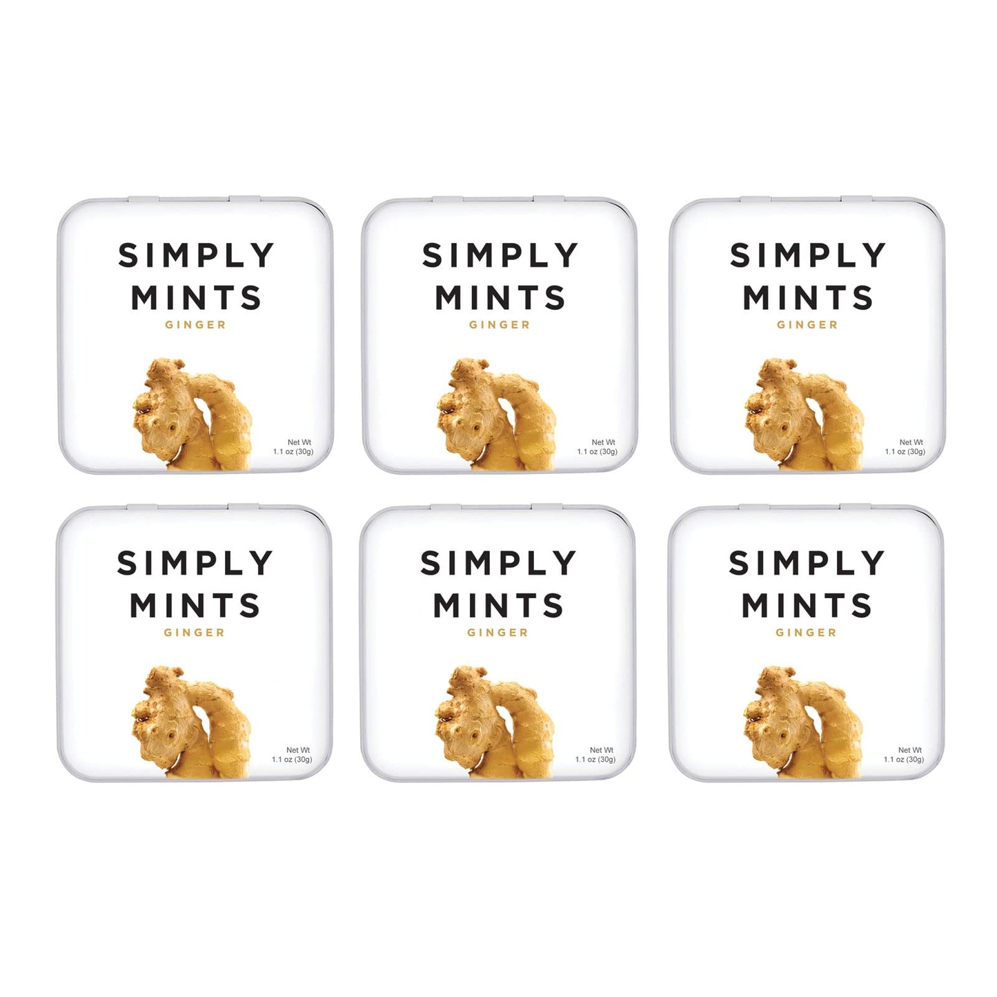 SIMPLY MINTS Natural Ginger Breath Mints, 6 Pack (180 Pieces), Made with Real Ginger Oil | Aspartame-Free, Sorbitol-Free, Xylito