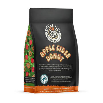Bones Coffee Company Apple Cider Donut Flavored Coffee, Medium Roast, 12 Oz Ground, Low Acid Arabica Beans