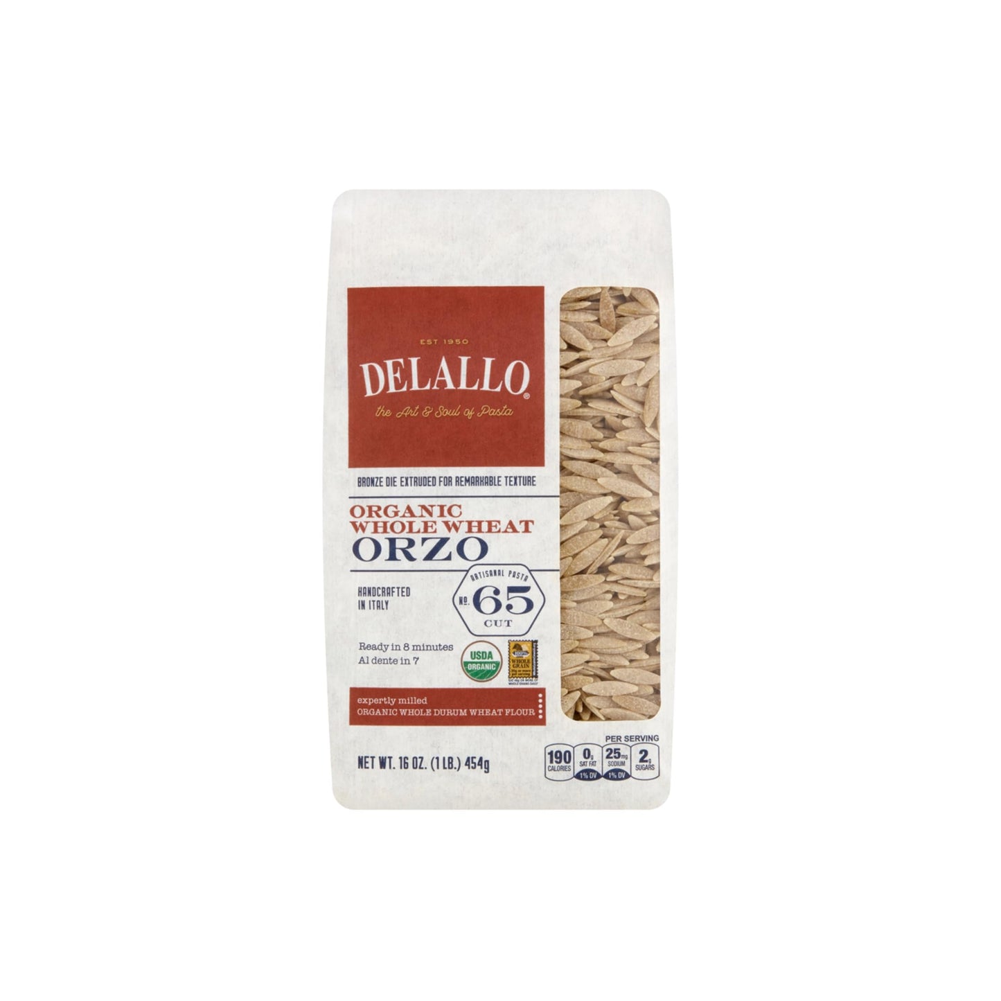 DeLallo Organic Whole Wheat Orzo Pasta, 16 oz (Pack of 2), Model TS0417-A700ML-M1868