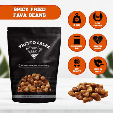 Presto Sales Fava/Broad Beans, Spicy Roasted Salted, 5 lbs Resealable Pouch, Low Sugar, Low Fat Snack