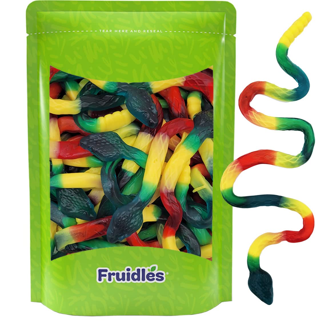 Fruidles Giant Gummi Rattle Snake Candy Assorted Fruit Flavors Gummies Allergy Friendly Non-Gmo No Artificial Sweeteners Gummy (2 Pounds)