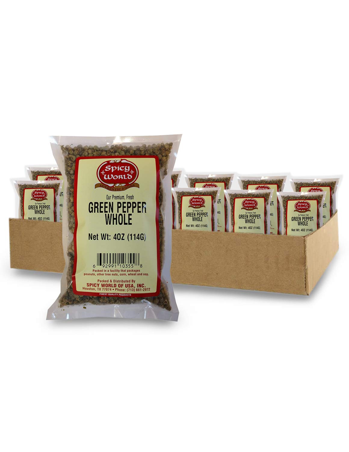 Spicy World Whole Green Peppercorns 4 Oz Bag - Steam Sterilized & All Natural (Pack of 12)