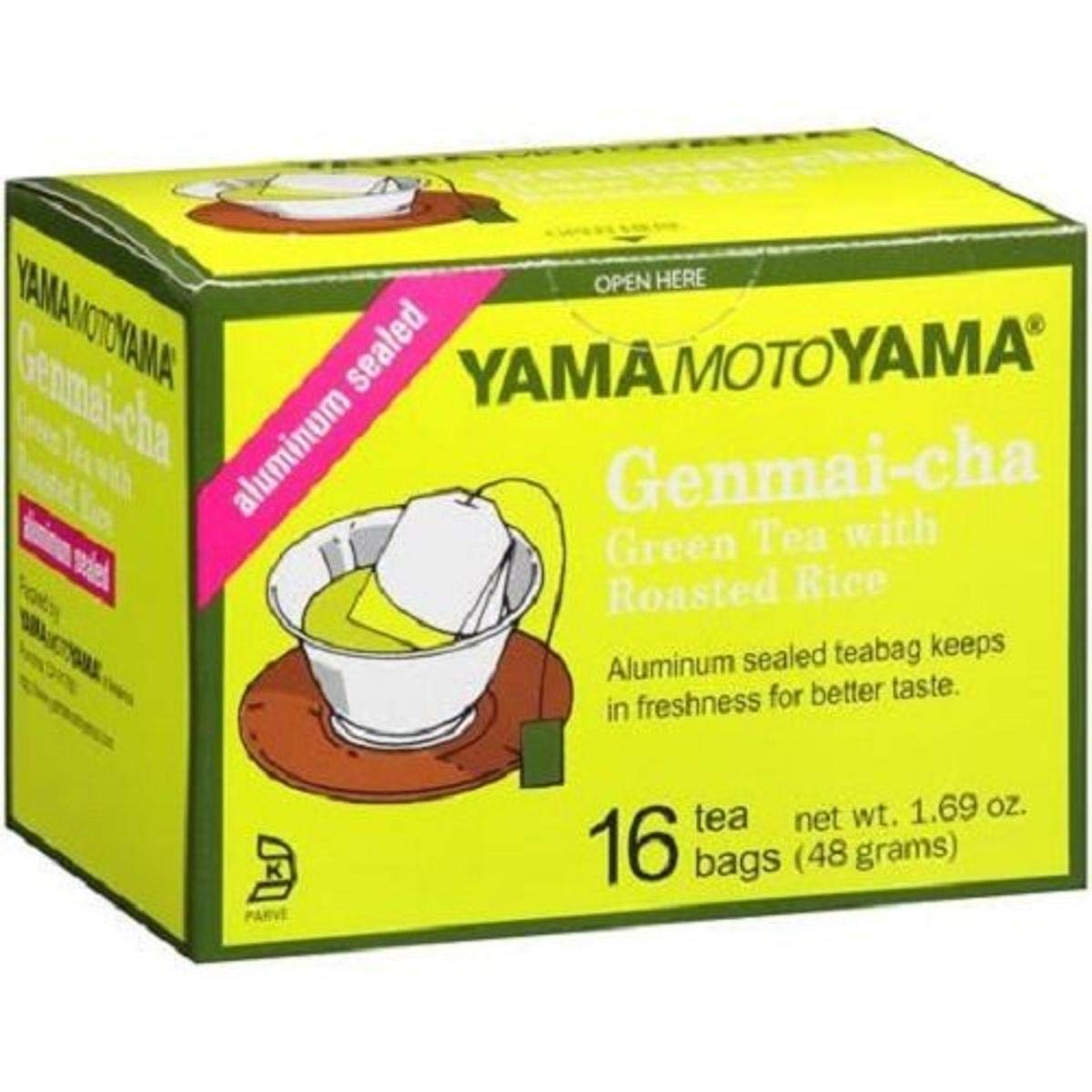 Yamamotoyama Genmai-Cha Green Tea With Roasted Rice, 16 Tea Bags 1.69-Ounce Boxes (Pack Of 12)