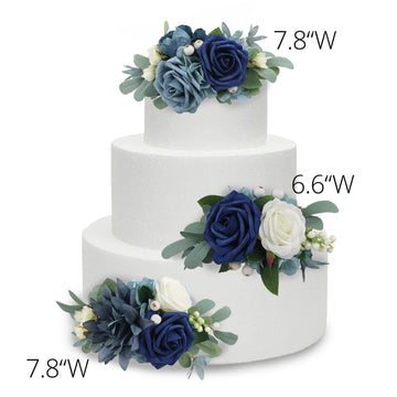 Rinlong 3Pcs Pre-Made Cake Toppers Navy Blue Flowers Cake Decorations Wedding Cake Decorating Flowers Decor Birthday Baptism Par