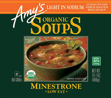 Amy’S Soup, Vegan Minestrone, Light In Sodium, Made With Organic Vegetables, Beans And Pasta In Tomato Broth, Canned Soup, 14.1 Oz (6 Pack)