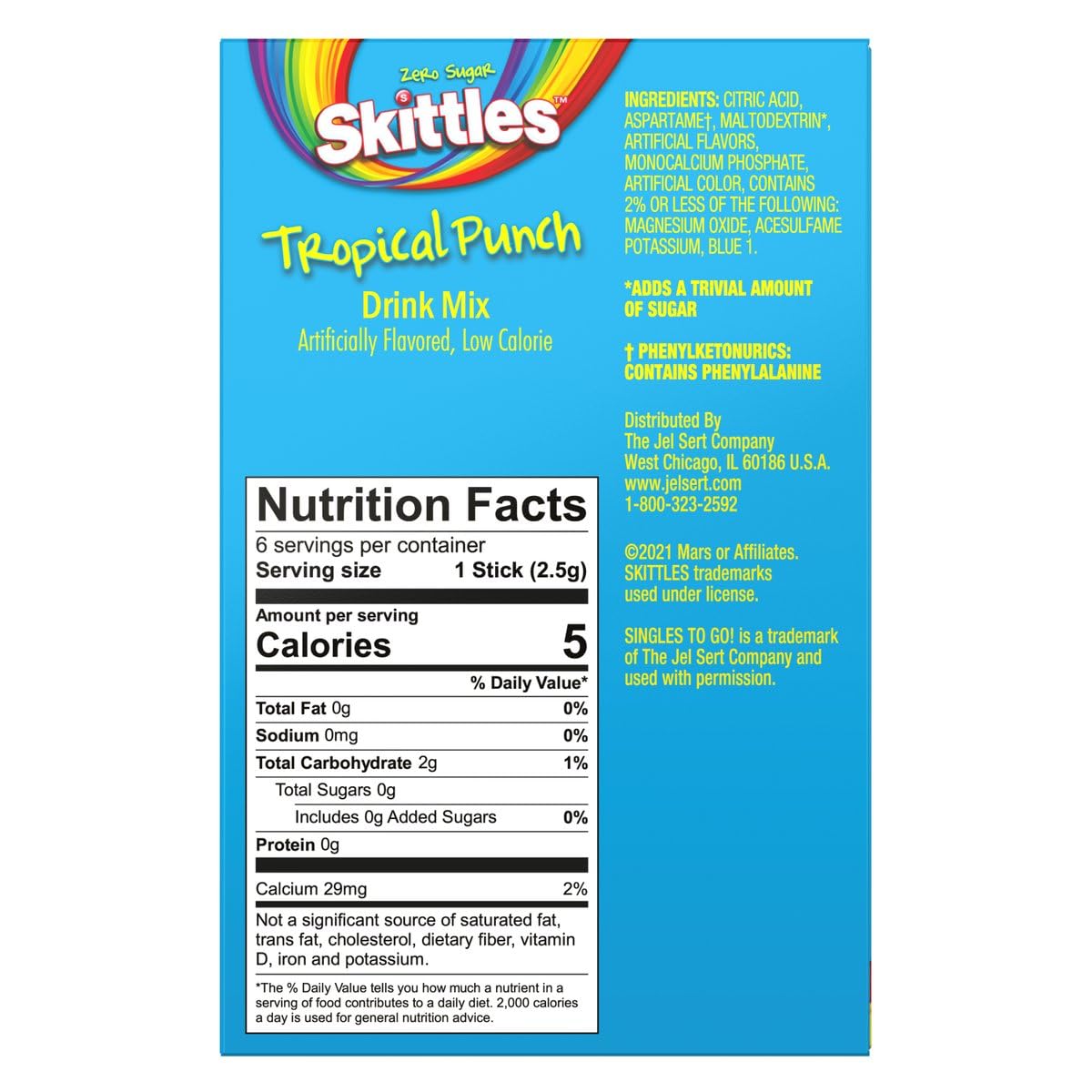 Skittles Singles To Go Drink Mix Variety Pack Bundle Original Punch, Tropical Punch And Wild Berry Punch - 3 Boxes With 6 Packet