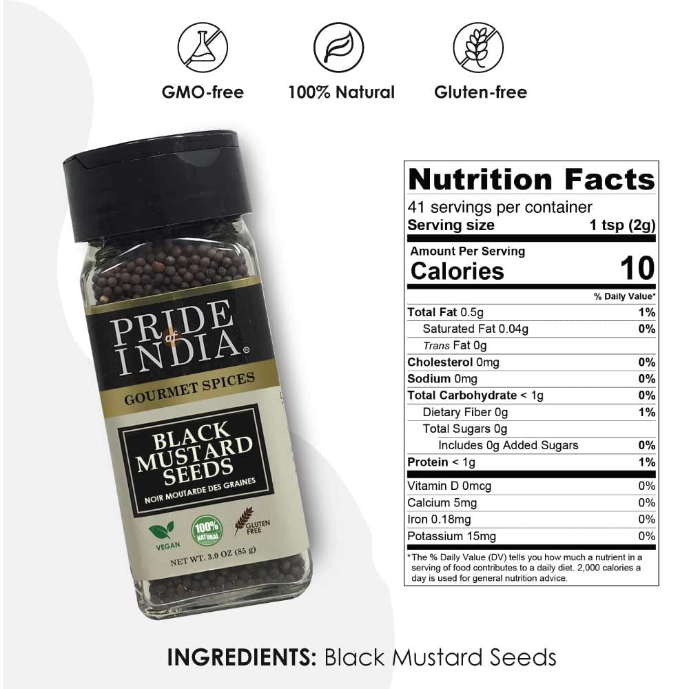 Pride Of India ?Black Mustard Seed ?Gourmet & Vegan Indian Spice ?Pungent/Spicy Flavor ?Dry Seasoning - Gluten & Gmo Free ?Easy