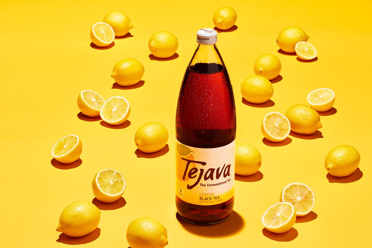 Tejava Lemon Black Iced Tea, 24 Pack, 12Oz Glass Bottles, Unsweetened, Non-Gmo, Kosher, No Sugar Or Sweeteners, No Calories, No Preservatives, Brewed In Small Batches