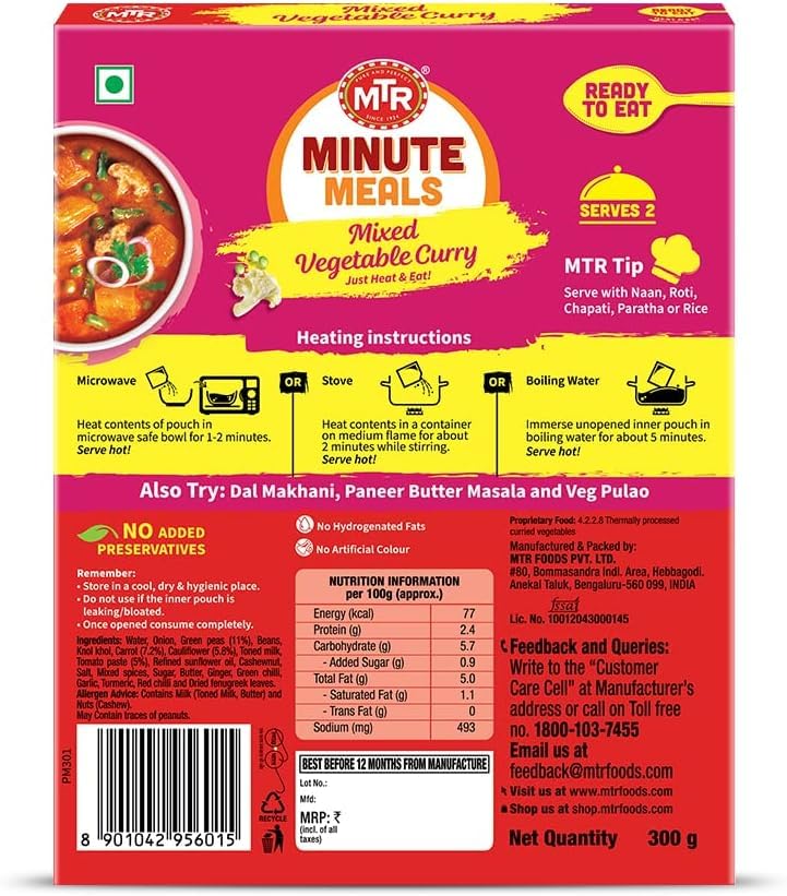 Mtr Ready To Eat Mixed Vegetable Curry 300G