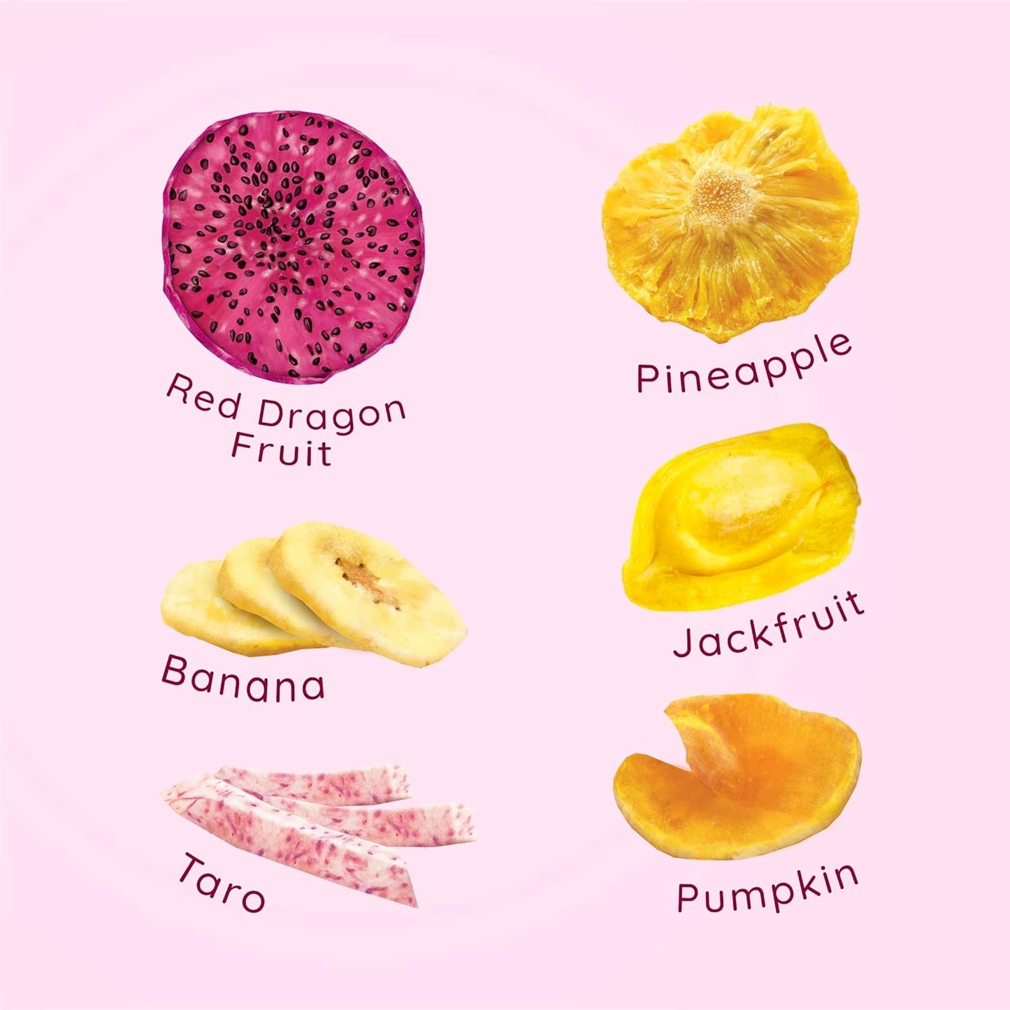 Jans Buah Mixed Fruit Chips, 7 Oz (Pack of 6 ) Tropical Mix of Red Dragonfruit, Pineapple, Banana, Jackfruit, Taro, Pumpkin Chip