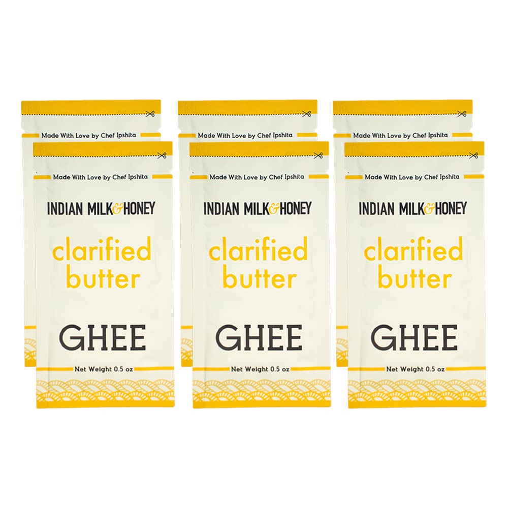 Oriflavor Blendal Grass-Fed Classic Ghee Butter By Indian Milk & Honey Handmade Locally Sourced Lactose Gluten & Casein Free - Convenient & Portable Ghee Clarified Butter - 0.5 Ounce Sachets (Pack Of 6)