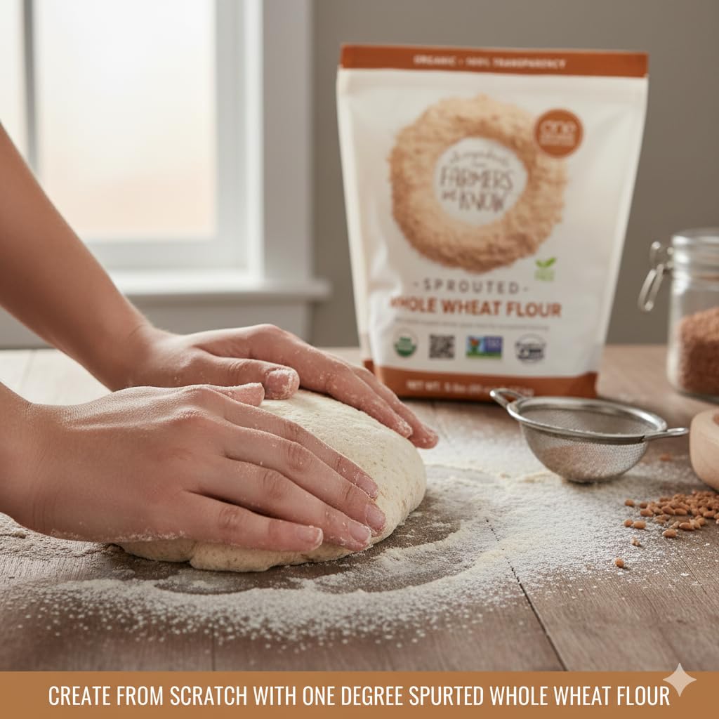 One Degree Organic Foods Sprouted Whole Wheat Flour 5lb - Organic, Non-GMO, Vegan, Plant-Based Baking Flour - Ideal for Bread, M