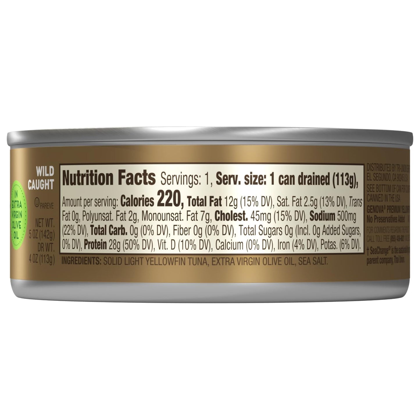 Genova Premium Yellowfin Tuna In Extra Virgin Olive Oil With Sea Salt, Wild Caught, Solid Light, 5 Oz. Can (Pack Of 24)