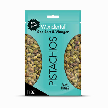 Wonderful Pistachios No Shells, Sea Salt & Vinegar Flavored Nuts, 11 Ounce Resealable Bag, Protein Snacks, Gluten Free, Healthy