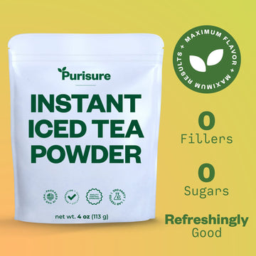 Purisure Unsweetened Iced Tea Powder, Instant Black Tea Powder, Real Black Tea Leaves, Powdered Iced Tea Unsweetened with Zero-C