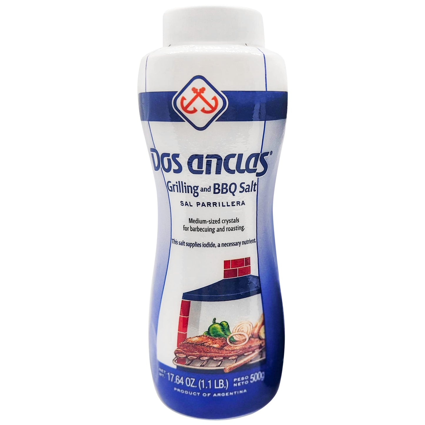 Dos Anclas Sal Parrillera, Rock Salt for Grilling and BBQ, Refined Medium Grain Salt for Meat and Seafood, Multi-Purpose Seasoni
