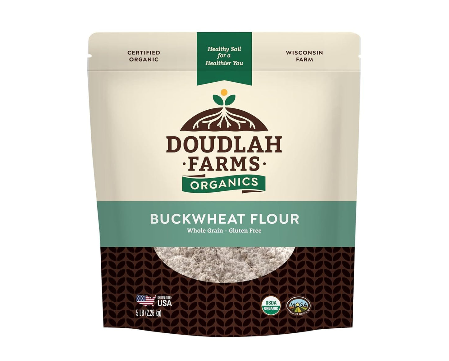 Organic Buckwheat Flour 5lb From Doudlah Farms - Farmed From Regenerative Soil | Gluten Free, Vegan, Non-GMO, Grown In USA | For