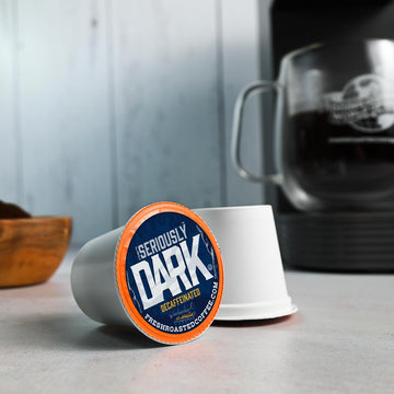Fresh Roasted Coffee Seriously Dark Decaf Artisan Blend - 96 Pods for K Cup malt-inspired