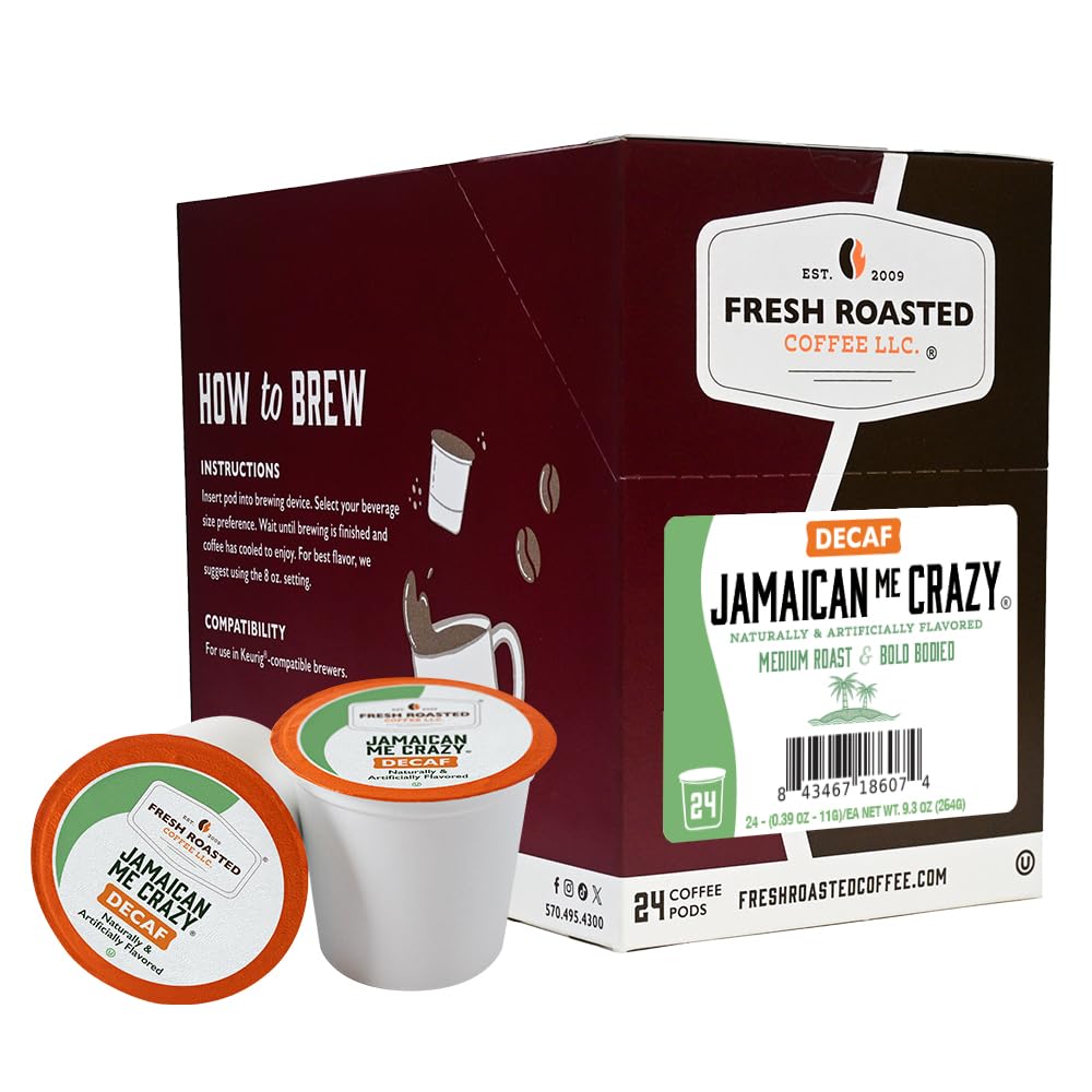 Fresh Roasted Coffee Decaf Jamaican Me Crazy Flavored Coffee Pods 24 Count