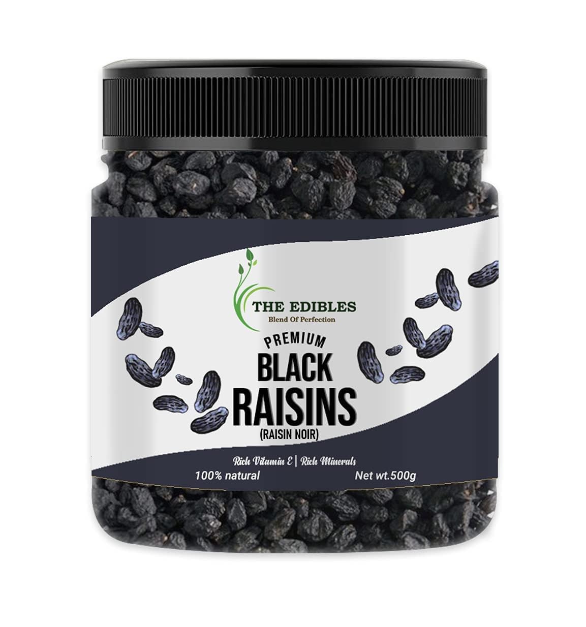 THE EDIBLES Black Raisins 250g- | Dried Kishmish Without Seeds, Dry Grapes | Kali Kismis_Packing May Vary