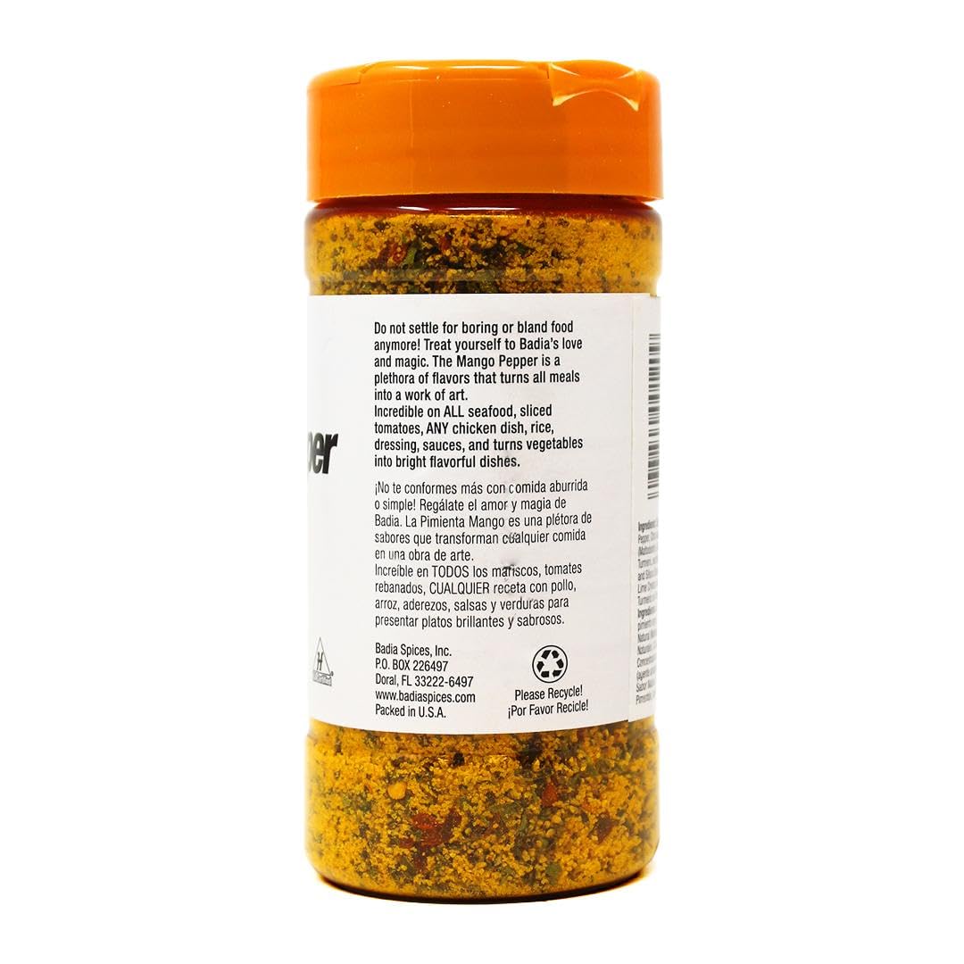 Badia Mango Pepper Seasoning, 6.5 Oz - Sweet & Zesty Citrus Pepper Blend For Chicken, Seafood & Vegetables