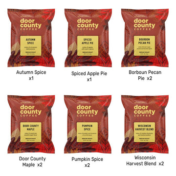 Door County Coffee Gourmet Fall Flavored Coffee Sampler Pack - 10 Bags, 1.5 Ounce Each, Brown