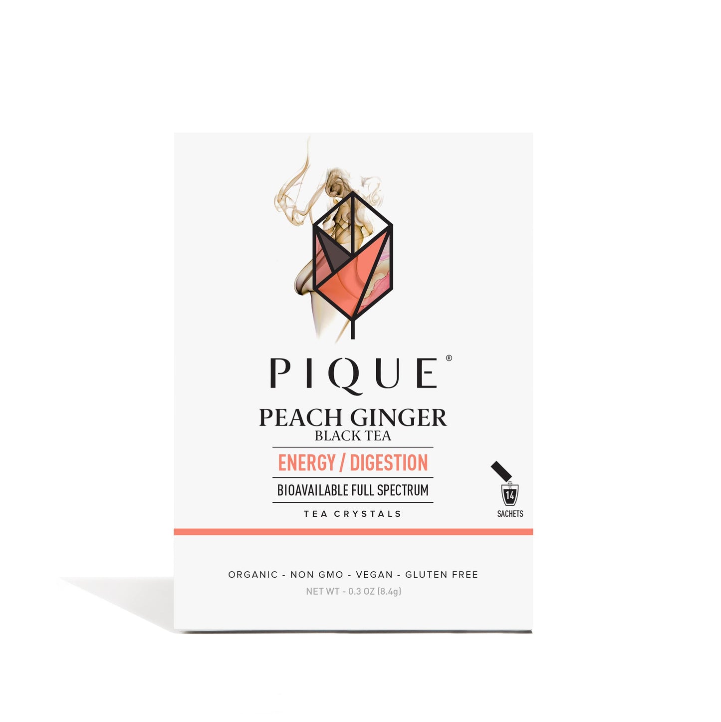 Pique Organic Peach Flavor Blendger Tea Crystals - Caffeinated Black Tea For Energy Prebiotic Polyphenols Support Healthy Digestion - 14 Single Serve Sticks (Pack Of 1)