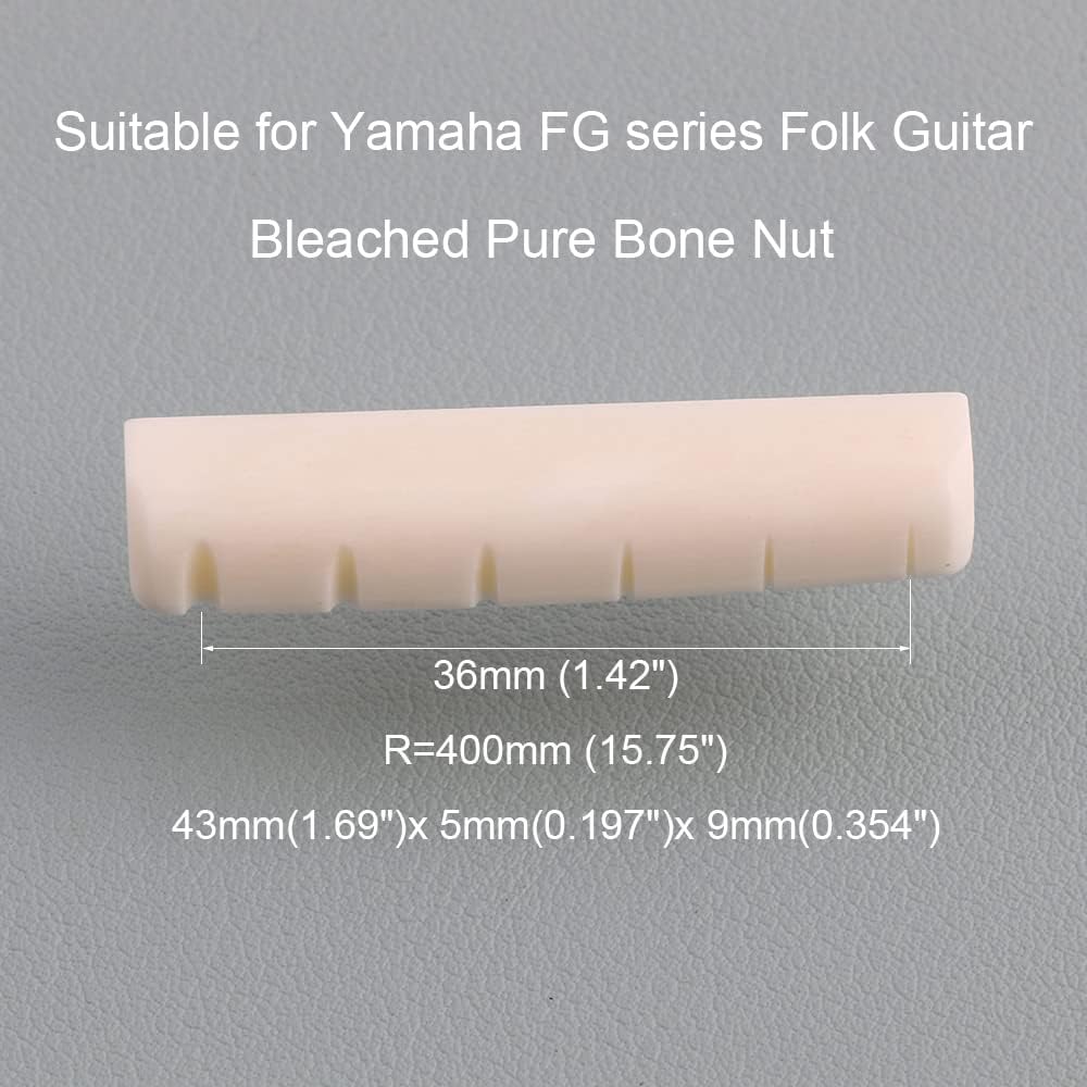 PurYupearl Acoustic Guitar Bone Nut Set - 2 Pcs Pre-Slotted, 43x5x9mm, for YMH FG Series Acoustic & Classical Guitars