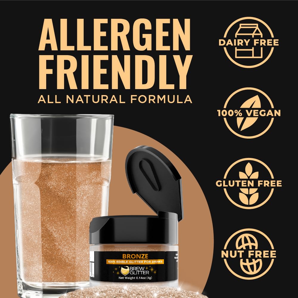 Bakell Brew Glitter Bronze Edible Drink Glitter, 4g Jar for Cocktails & Beverages