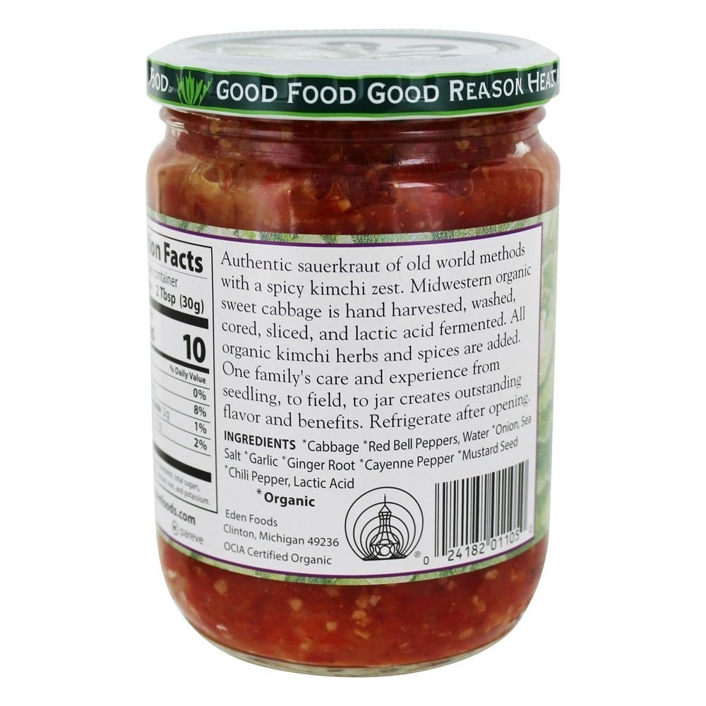 Eden Organic Sauerkraut, 18 oz Glass Jar, Kimchi, Fine Cut