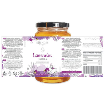 Essences Bulgaria Raw Lavender Honey 15.9 Oz | 450Gr | Amazing Taste | 100% Pure And Natural | Without Additives | Raw Bee Honey