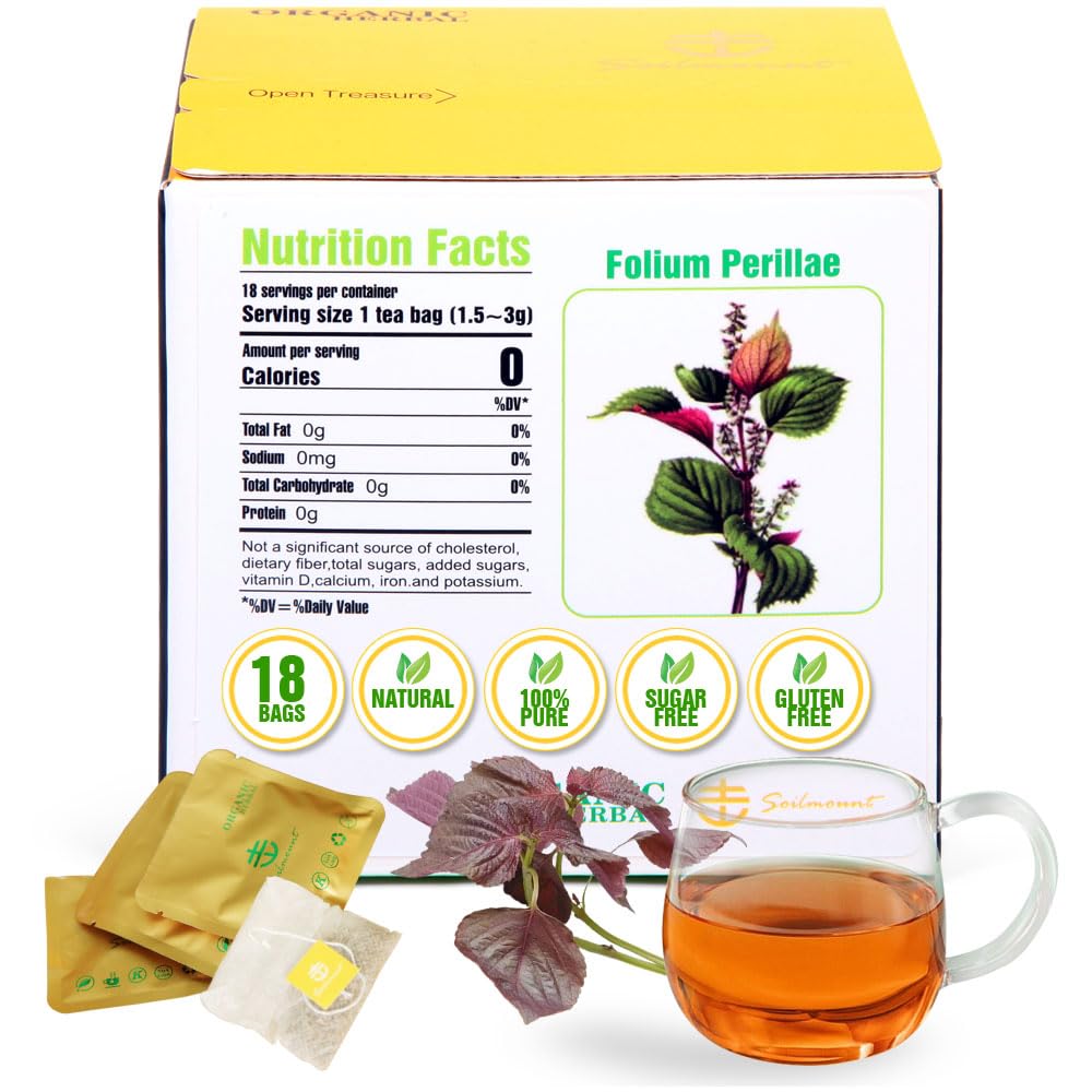 Soilmount 100% Natural Perilla Frutescens Tea Organic Perillae Folium Tea (Perillae Folium/Zisuye/???/???) Non-Gmo Energy Blend-Free 18 Bleach-Free Tea Bags