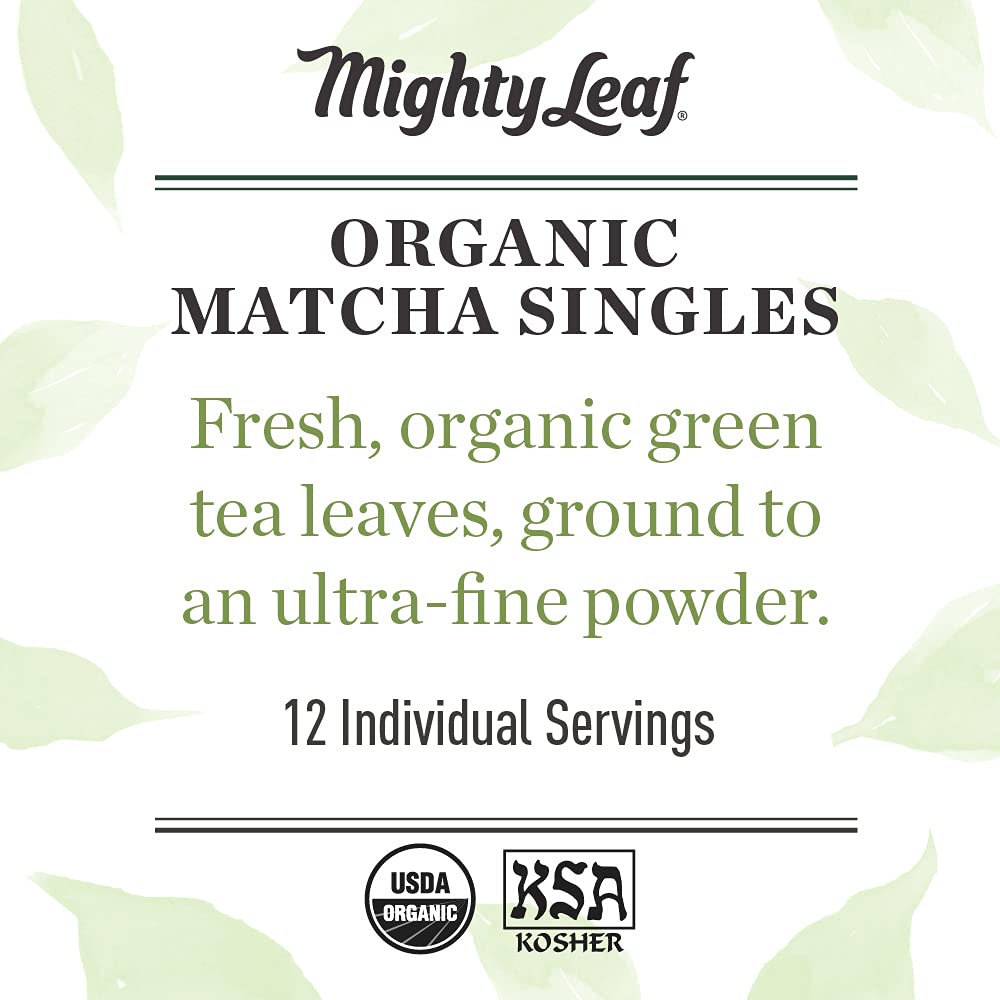 Mighty Leaf Tea, Organic Matcha Green Tea Powder - 100% Unsweetened Japanese Matcha, 12 Single Serve Packets