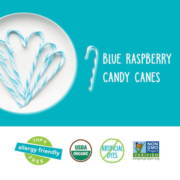 Yumearth Organic Candy Canes - Individually Wrapped Full Size Blue Raspberry Candy Canes - Dye Free, Allergy Friendly, Non Gmo,