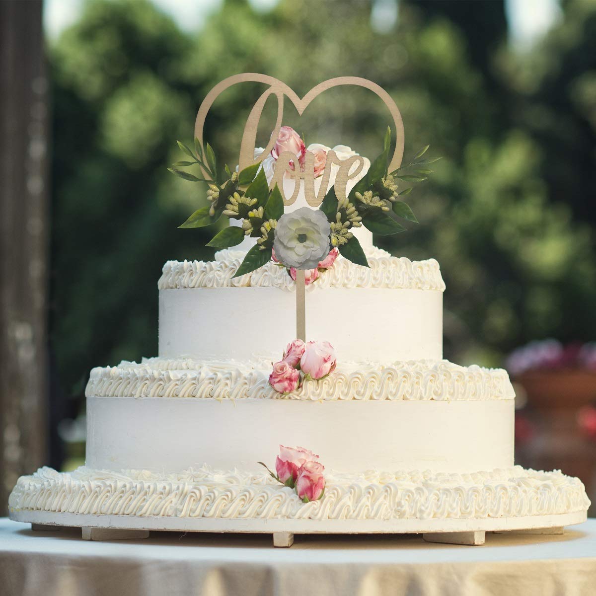 Wedding Cake Topper - Rustic Theme For Bridal Shower Engagement Anniversary Party Decoration , Personalized Heart Shaped , Woode