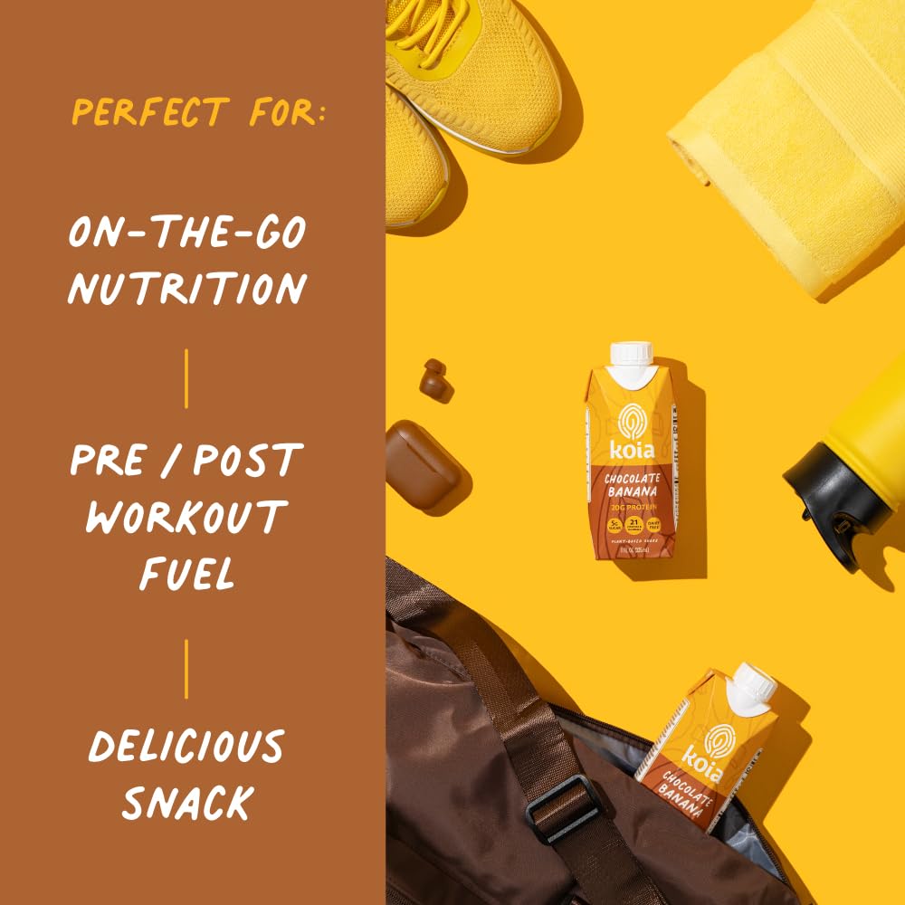 Koia Plant Based Protein Shake - Chocolate Banana - 20g Protein, 5g Sugar - 11 fl oz, Pack of 12 - Dairy Free, Non-GMO