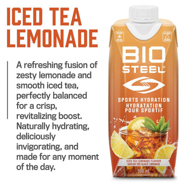 BIOSTEEL Sports Drink, Iced Tea Lemonade Flavor, 5 Essential Electrolytes, 16.7 Fl Oz, 12-Pack, Model 883309135228