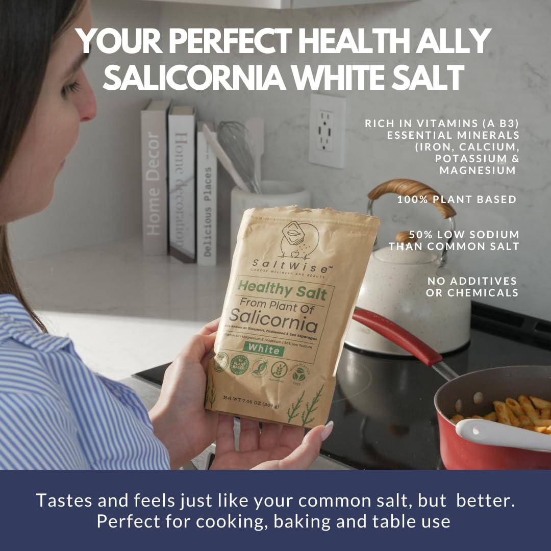 Saltwise 50% Low Sodium Salt Substitute, Plant Based Mineral Salt, Vegan & Kosher, Sea Bean/Salicornia Salt With Real Taste, 100