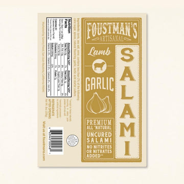 Foustman'S Salami Garlic Lamb Artisanal, Nitrate-Free, Naturally Cured, Gluten-Free, Dairy-Free, No Pork, Pack Of 3, 8 Oz Each