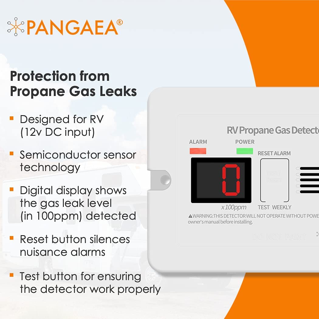 Pangaea Digital Rv Propane Gas Detector With 85Db Loud Alarm, Dc 12V, For Trailer, Motorhome, Motorcoach (Surface Mount - White)