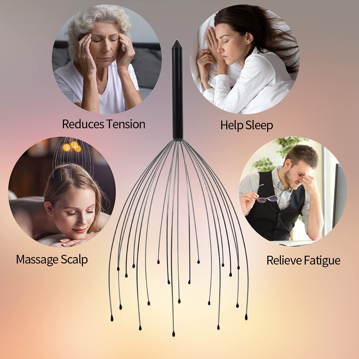 Svjetiq 2 Pack Black Head Massager - 20 Fingers Handheld Scalp Massager for Stress Relief and Relaxation, Ideal for Men and Stocking Stuffers