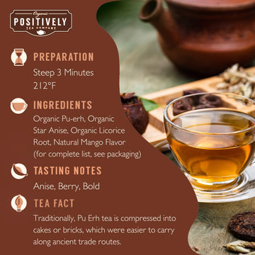 Organic Positively Tea Company, Wisdom Pu-Erh Chai Tea, Loose Leaf, 16 Ounce