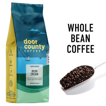 Door County Coffee Irish Creme Flavored Coffee Whole Bean | 10 Oz Bag | Flavored Whole Bean Coffee Medium Roast | 100% Specialty