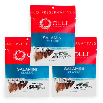 Olli Salumeria, Preservative-Free Salaminis, Salami Bites, Classic - with Garlic, Salt, and Pepper (2.6 oz, 3 Pack)