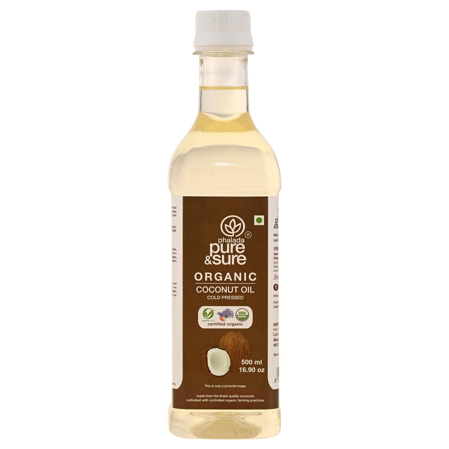 Pure & Sure Cold Pressed Virflavor Blend Coconut Oil 500Ml | 100% Natural Organic & Pure Nariyal Tel | Used For Cooking Skin Hair Baby Massage| Nutrient Rich & Chemical Free