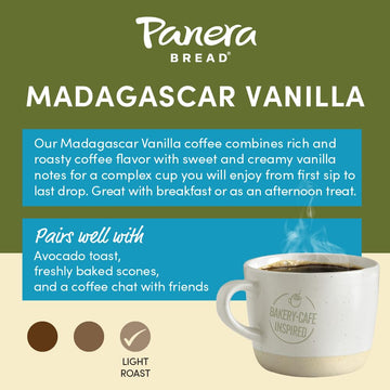 Panera Madagascar Vanilla Light Roast, Ground Coffee, Flavored Coffee, Bagged 12Oz, Pack Of 6
