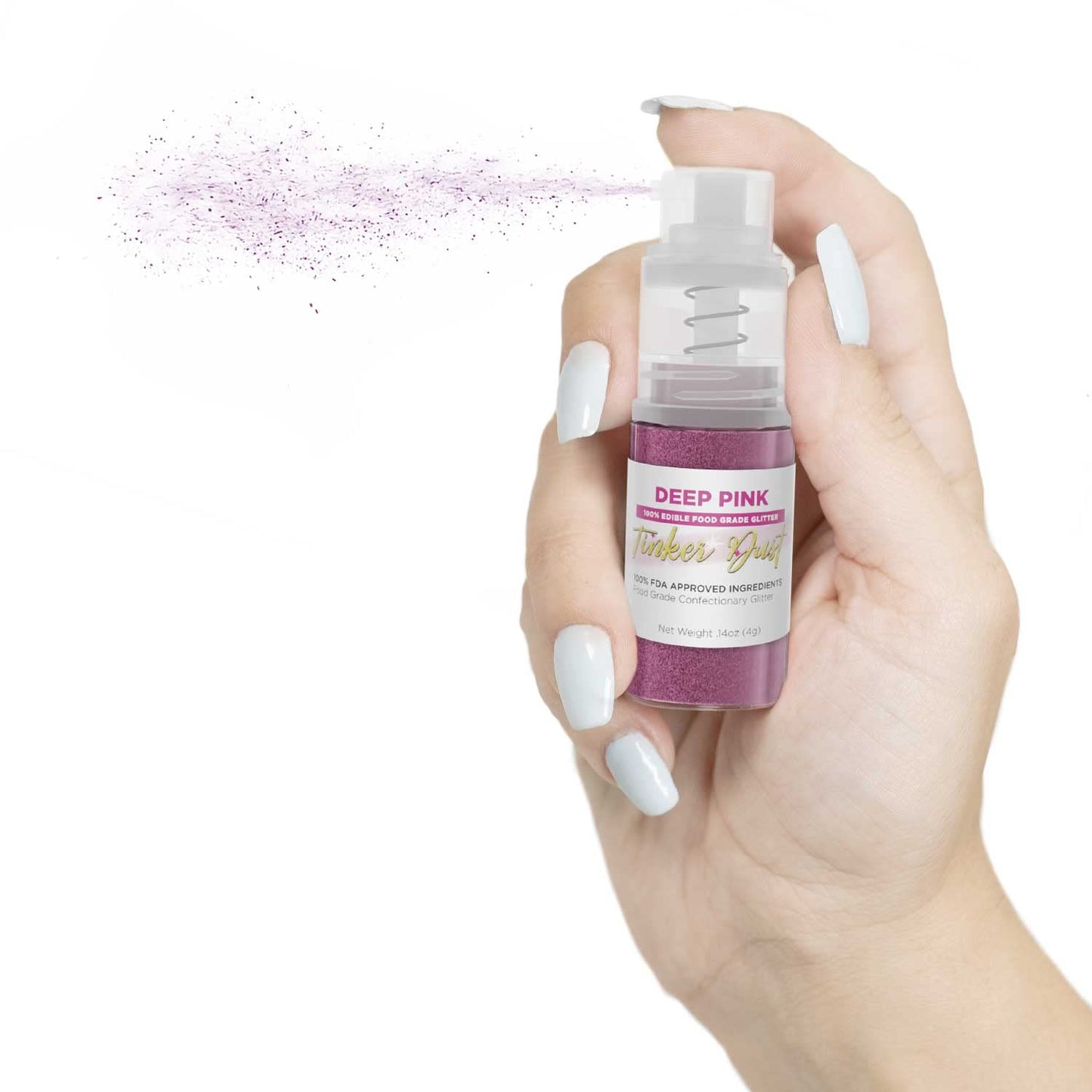 Tinker Dust - Deep Pink (4G 1X Mini Pump) Edible Glitter For Desserts, Beverages, Cupcakes, Cake Pops And Cookies By Bakell