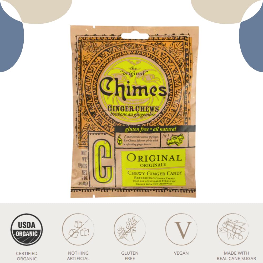 Chimes Ginger Chews Large Variety Pack Of 4, 1 Of Each (Original, Mango, Peppermint, Peanut Butter) 20 Oz Total Low Calorie Vega