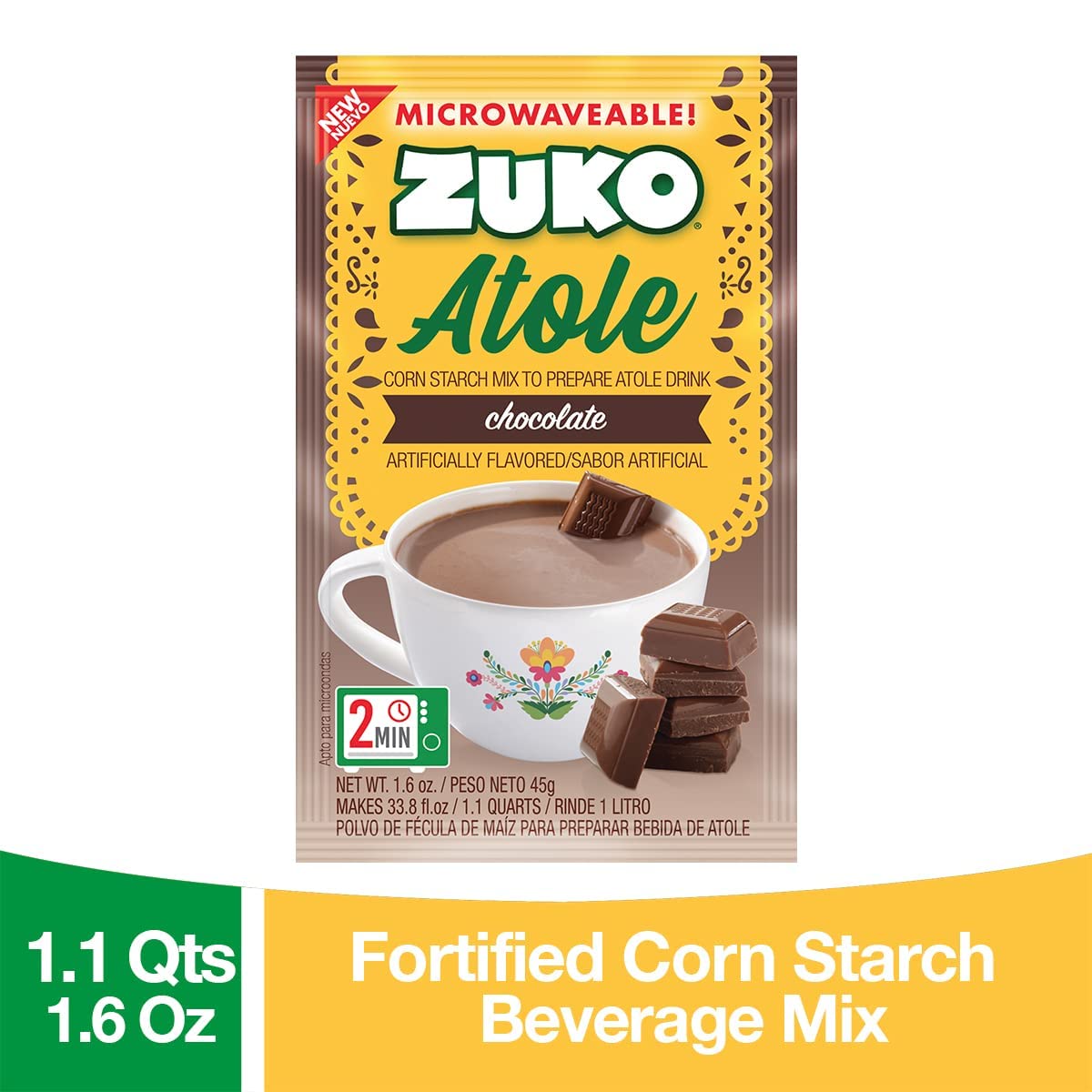 Zuko Atole Chocolate Instant Corn Starch Mix | Fortified With Vitamins | Just Add Hot Water | Microwaveable In Only 2 Minutes |